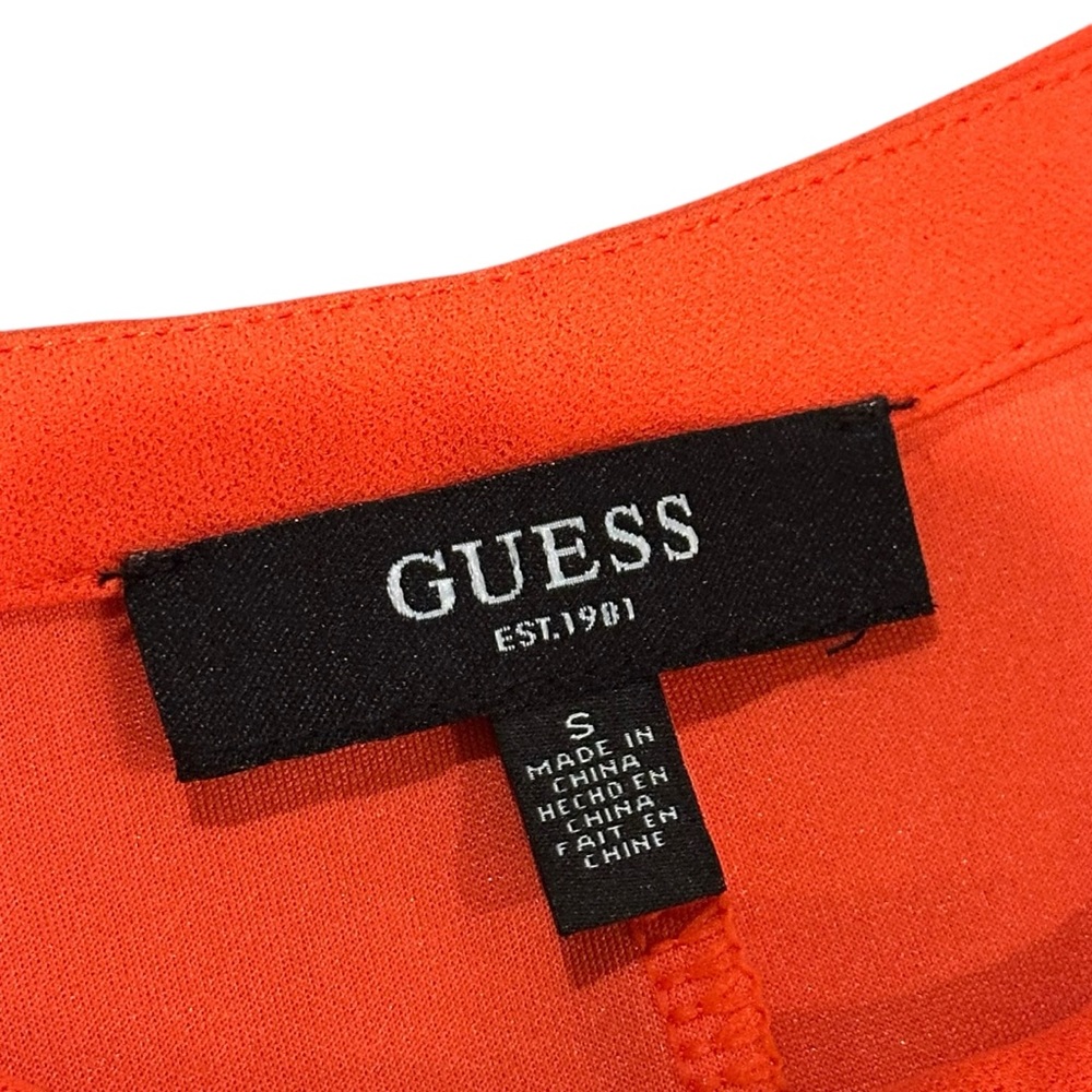 Guess Coral Orange 1/4 Zip Front Short Sleeve Midi Dress - Size Small - Picture 8 of 15